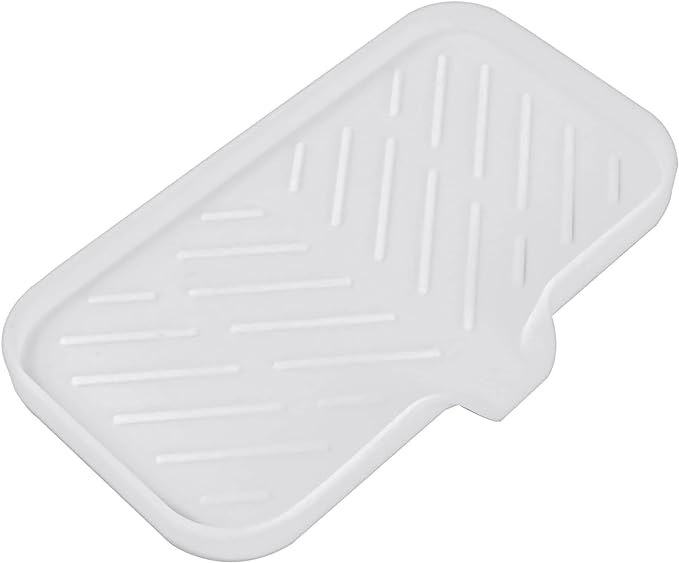 Silicone Bathroom Soap Dishes with Drain Spout-Bathroom and Kitchen Sink Organizer,Sponge Holder,Dish Soap Tray,Perfect for Dispenser,Scrubber,Bottle,Cup on Sink or Counter-White 9.6"×5.3"