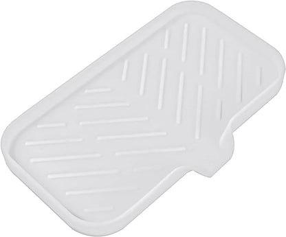 Silicone Bathroom Soap Dishes with Drain Spout-Bathroom and Kitchen Sink Organizer,Sponge Holder,Dish Soap Tray,Perfect for Dispenser,Scrubber,Bottle,Cup on Sink or Counter-White 9.6"×5.3"
