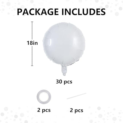 TONIFUL 30Pcs 18 Inch Large White Round Shape Foil Balloons Big White Circle Helium Mylar Ballons for Birthday Wedding Baby Shower Anniversary Engagement Party Decorations Supplies
