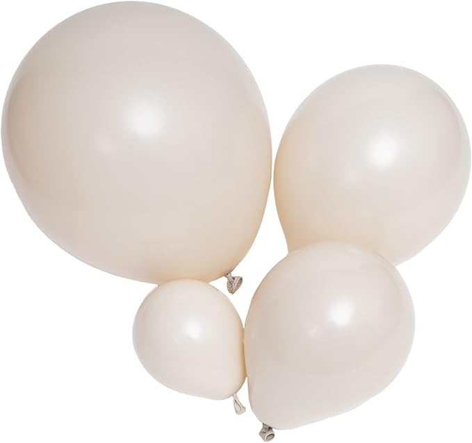 100pcs Sand White Balloons - 18 inch, 12 inch, 10 inch & 5 inch Party Nude White Balloons for Birthday, Baby Shower, Wedding & More