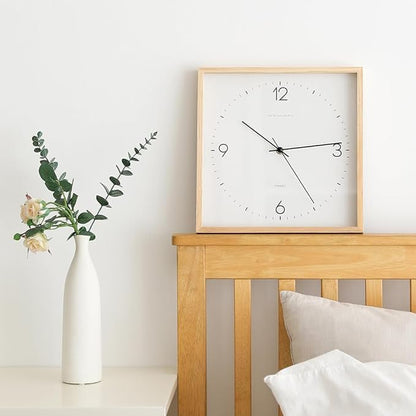 mooas Wooden Frame Flatwood Wall Clock,12" Non-Ticking Sweep Movement Decorative Wood Battery Operated Wall Clock for Home Living Room Kitchen Bedroom Office School Cafe (Light Brown)
