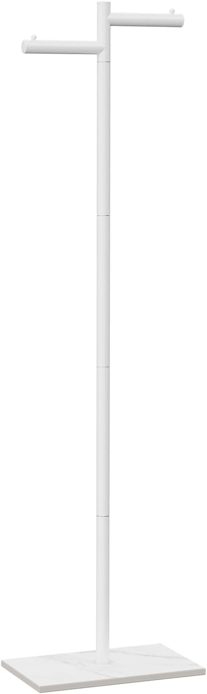 Garment Rack, Freestanding Metal Coat Racks, Z-shaped Coat Tree with Natural Rock Base, Suitable For Outerwear, Clothes, Handbags, 175cm, White