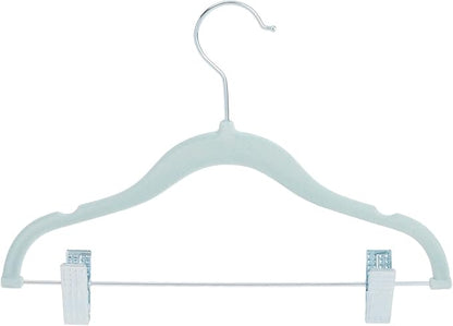 Juvale 24-Pack Light Blue Velvet Hangers for Baby & Kids Clothes with Clips – 360° Swivel Hook, Anti-Slip Space-Saving Design for Pants, Tank Tops, Skirts (12×8 in Baby Hanger)