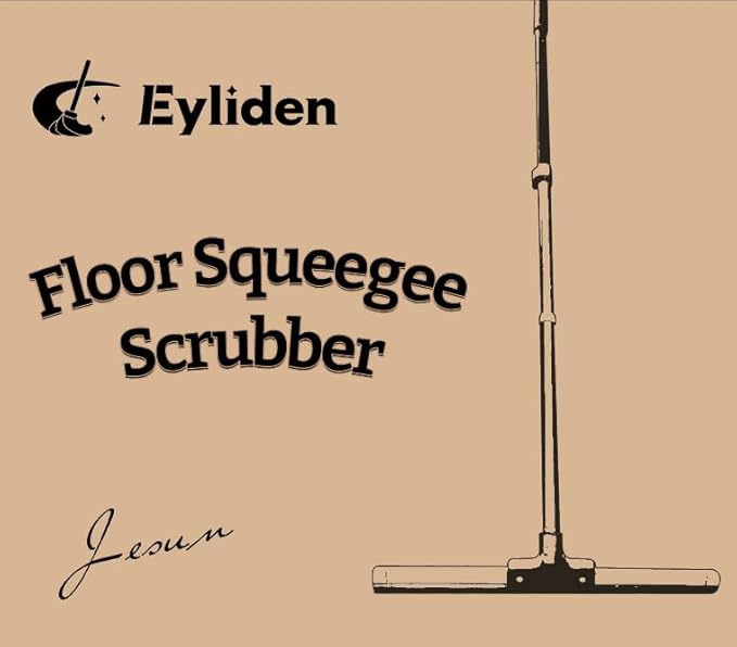 Eyliden 17" Rubber Floor Squeegee - Quick Water & Foam Removal, Dual-Action Push & Scrape Heavy-Duty Scrubber Broom with Telescopic Handle, for Bathroom Shower Kitchen Floors Glass Pool