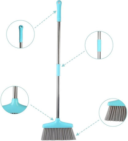 FGY Broom and Dustpan Set Stand Up Broom and Dust Pan Combo for Dog Cat Pets Home Use (Blue)
