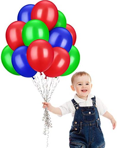 TecUnite 100 Pcs Red Blue Green Latex Balloons 13 Inch Colorful Round Balloons for Wedding Birthday Festival Racing Car Poker Card Party Decoration