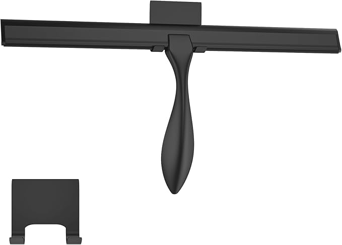peafowl Shower Squeegee Stainless Steel Bath Squeegee for Shower Glass Doors Bathroom Windows Kitchen Mirror and Car Glass with Hooks Holder (14 inch, Black)