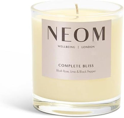 NEOM- Complete Bliss Scented Candle, 1 Wick | Blush Rose, Lime & Black Pepper | Essential Oil Aromatherapy Candle | Scent to De-Stress
