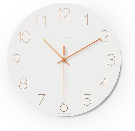 mooas Flatwood Wall Clock (Rose Gold),12" Non-Ticking Sweep Movement Decorative Battery Operated Wall Clock for Home Living Room Kitchen Bedroom Office School
