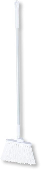 SPARTA 41083EC02 Plastic Color Coded Broom, Unflagged Bristles, Long Broom With Angled Head For Small Debris Cleaning, 56 Inches, White