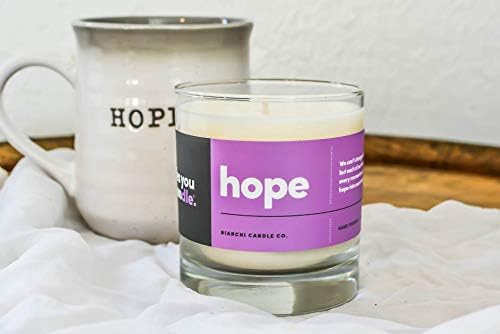 Hope, Inspirational 8oz Highly Scented Candle, Soy, Made in USA, Great Message, Pure Essential Oils, Perfect Gift, Aromatherapy, 100% Pure, Vanilla and Sandalwood