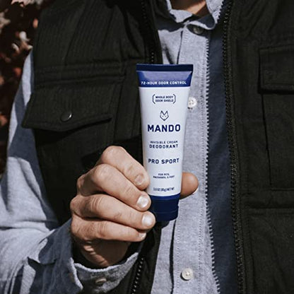 Mando Whole Body Deodorant For Men - Invisible Cream - 72 Hour Odor Control - Aluminum Free, Baking Soda Free, Skin Safe - 3 ounce (Pack of 2) - Pro Sport