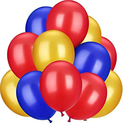 TecUnite 100 Pcs Red Blue Yellow Latex Balloons 13 Inch Colorful Round Balloons for Wedding Birthday Festival Racing Car Poker Card Party Decoration