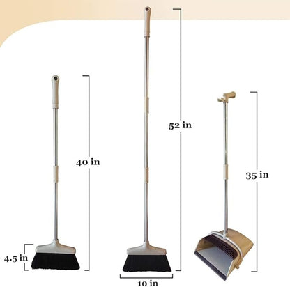 Broom and Dustpan Set Lightweight Upright Lobby Broom and Dust Pan Combo with Long Handle Outdoor Indoor for Home Kitchen Room Office (Brown)