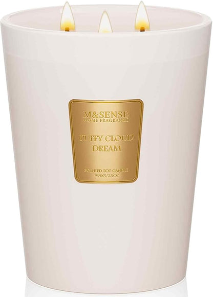M&SENSE Puffy Cloud Dream Scented Candle, 35 OZ Extra Large 3 Wick Natural Soy Wax Candles 150 Hours Long Lasting Slow Burning, Candles Gift for Spring Home Decor