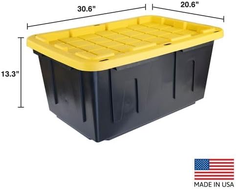 CX BLACK & YELLOW, 27-Gallon Heavy Duty Tough Storage Container & Snap-Tight Lid, (14.3H x 20.6W x 30.6D), Weather-Resistant Design and Stackable Organization Tote [2 Pack]