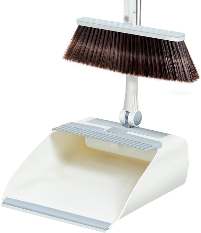 3-in-1 Broom, Dustpan, and Lint Roller Set - Adjustable Angle Broom with Self-Cleaning Dustpan and Extendable Handle Lint Roller for Pet Hair, Dust, and Dirt - Compact & Space-Saving Cleaning Kit