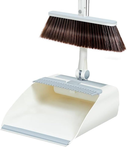 3-in-1 Broom, Dustpan, and Lint Roller Set - Adjustable Angle Broom with Self-Cleaning Dustpan and Extendable Handle Lint Roller for Pet Hair, Dust, and Dirt - Compact & Space-Saving Cleaning Kit
