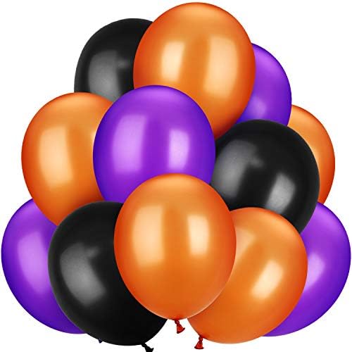 TecUnite 100 Pcs Orange Purple Black Latex Balloons 13 Inch Colorful Round Balloons for Halloween Wedding Birthday Racing Car Poker Card Party Decoration