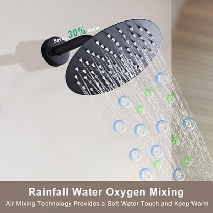 HUCKLE Shower Faucet Set with Shower Head, 10-Inch Black Shower Faucet with Valve, Single-Handle Rainfall Shower Trim Kit, Matte Black Shower Fixtures for Bathroom