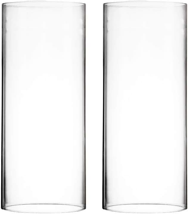 CYS EXCEL 2 PCS (H:14" D:6") Open Ended Glass Hurricane Candleholder Tube Shade | Multiple Size Choices Open Flame Candle Chimney Tube Cover | Bottomless Cylinder