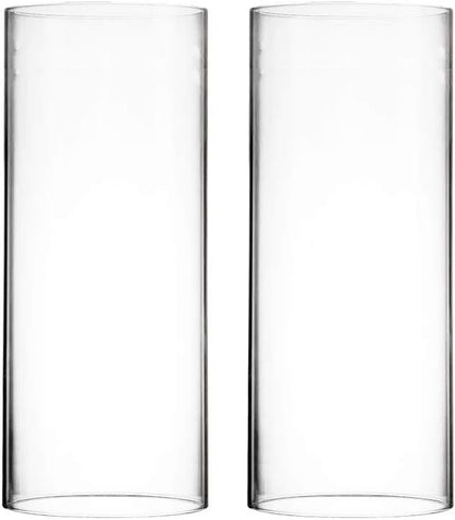 CYS EXCEL 2 PCS (H:14" D:6") Open Ended Glass Hurricane Candleholder Tube Shade | Multiple Size Choices Open Flame Candle Chimney Tube Cover | Bottomless Cylinder