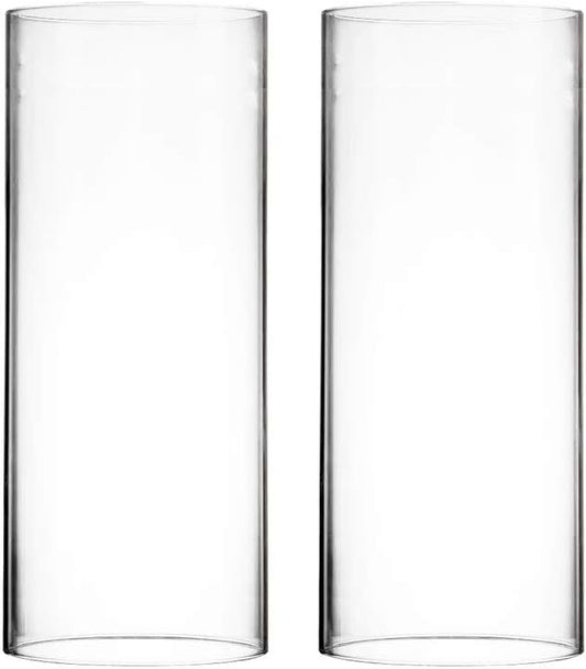 CYS EXCEL 2 PCS (H:14" D:6") Open Ended Glass Hurricane Candleholder Tube Shade | Multiple Size Choices Open Flame Candle Chimney Tube Cover | Bottomless Cylinder