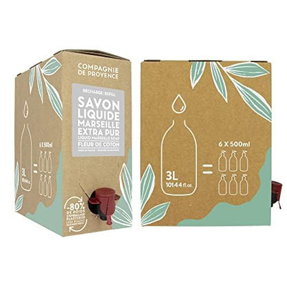 Compagnie de Provence Savon de Marseille Extra Pure Liquid Soap, Cotton Flower, 101.4 Fl Oz Eco Refill