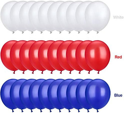 TecUnite 100 Pcs Red White Blue Latex Balloons 13 Inch Colorful Round Balloons for 4th of July Decorations Independence Day Patriotic Wedding Birthday Party Decoration