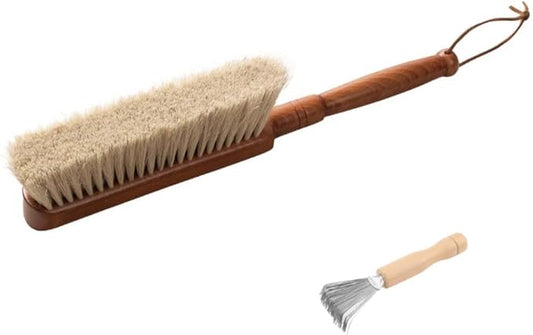 Hand Broom Brush, Hand Broom, Beech Wood Handle Horse Hair Brushs, 13.4 Inch Long Dust Brush, for Suits, Counters, Beds, Clothes, Furniture, Fireplace, Pet Hair, Bench, Car, Woodworking Cleaning
