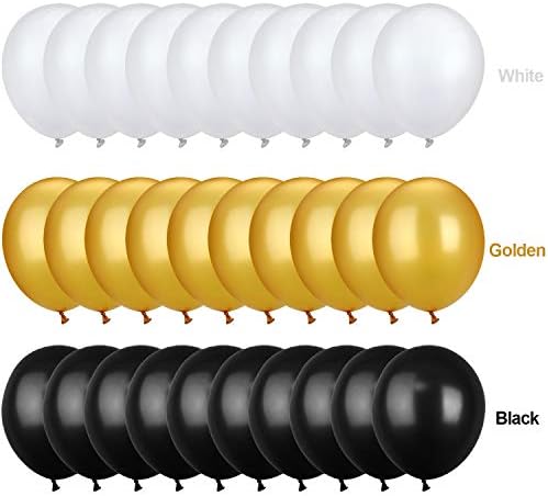 TecUnite 100 Pcs Black Gold White Latex Balloons 13 Inch Colorful Round Balloons for Birthday, Wedding, Gold Theme Party Graduation Decorations