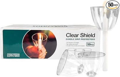 Concordia Supply Clear Shield Candle Drip Protectors - (Pack of 50) Wax Catcher for Candlesticks, Convenient for Church Vigils, Memorials, Congregational, & Christmas Eve Candles