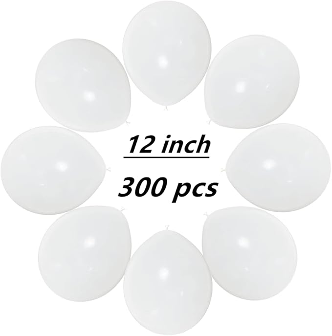 300 Pack White Balloons 12 Inch White Latex Balloons Bulk for Party Supplies and Decorations