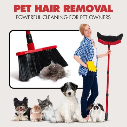 Da Vinci Curved Angle Broom & Dustpan Combo Pack (2) - Heavy Duty Broom for Indoor/Outdoor Sweeping, Steel Telescopic Handle, Durable PVC Bristles, Ideal for Pet Hair, Dust, Kitchen & Rough Surfaces