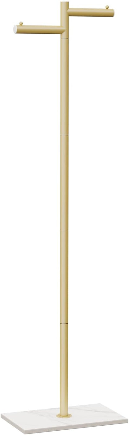 Free-standing Metal Coat Racks, Modern Garment Rack, Z-shaped Coat Tree with Natural Rock Base, for Bedroom, Office, Hallway, Entryway, Living Room, 175cm, Gold