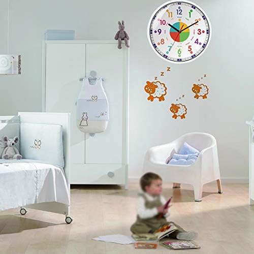 Wall Clock for Kids with Silent Non Ticking Sweep Quartz Mechanism - Easy to Read & Learn to Tell Time,Quiet Child Wall Clock Perfect for Parents and Teachers, Kids Bedroom or Classroom / 12 Inch
