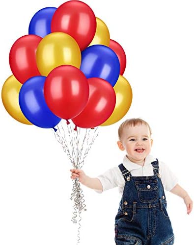 TecUnite 100 Pcs Red Blue Yellow Latex Balloons 13 Inch Colorful Round Balloons for Wedding Birthday Festival Racing Car Poker Card Party Decoration