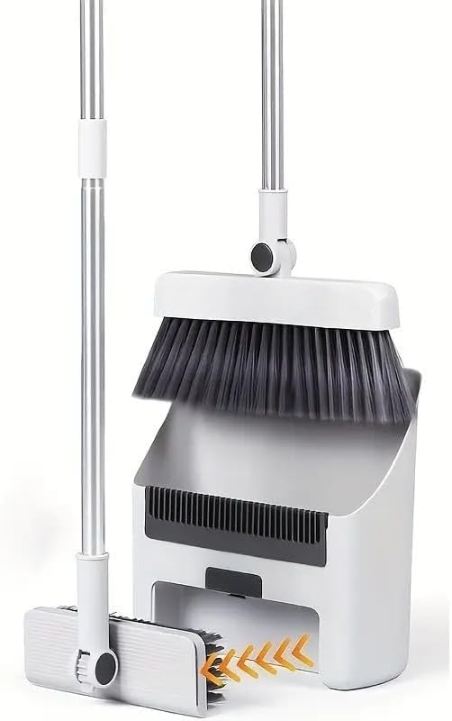 3 in 1Broom and Dustpan Set with Garbage Bags, Broom Dust pan with Long Handle, for Home, Broom with Dustpan Combo Set, for Home Office School Dorm, Cleaning Supplies, Household Cleaning Gadgets