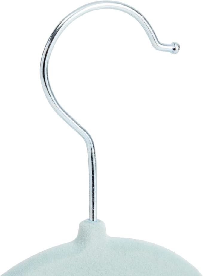 Juvale 24-Pack Light Blue Velvet Hangers for Baby & Kids Clothes with Clips – 360° Swivel Hook, Anti-Slip Space-Saving Design for Pants, Tank Tops, Skirts (12×8 in Baby Hanger)