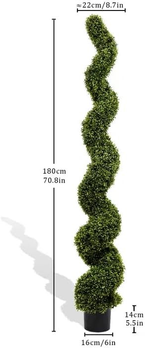 THE BLOOM TIMES 6ft Tall Spiral Topiary Trees Artificial Outdoor Set of 2, Large Faux Boxwood Fake Plants Outside UV Resistant for Front Porch Planter Garden Patio Decor 6 Foot
