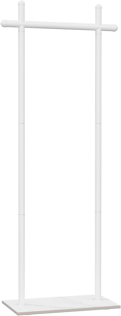 Coat Rack Freestanding with Natural Rock Base, Metal Coat Hanger Stand, Industrial Garment Rack, Clothes Tree, Suitable For Outerwear, Hats, Handbags, 68.9in, White