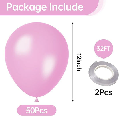KALOR 12 Inch Pearl Light Pink Balloons, 50 Pcs Shiny Latex Helium Balloons for Kid's Birthday Party, Baby Shower, Wedding, Graduate Party Decorations