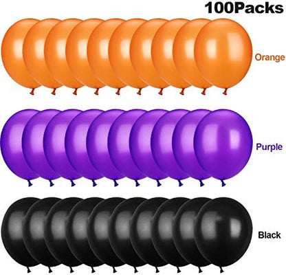 TecUnite 100 Pcs Orange Purple Black Latex Balloons 13 Inch Colorful Round Balloons for Halloween Wedding Birthday Racing Car Poker Card Party Decoration