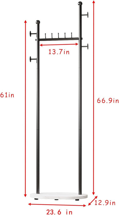 Black Clothing Rack With Shelves, Modern Coat Rack Freestanding with Marble Base, Hat Tree Coat Rack Standing Clothes Racks for Boutique，Bedroom