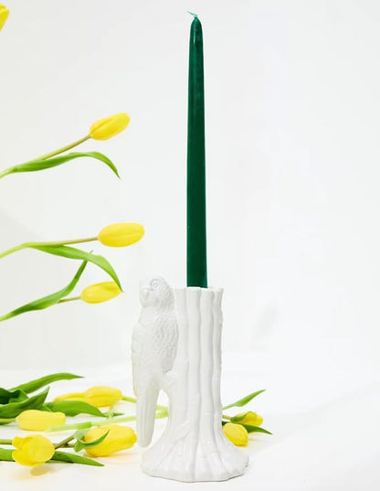 Lilly Pulitzer Taper Candle Holder, Cute Candlestick Holder Decor for Mantle or Centerpiece, Resort White (Parrot)