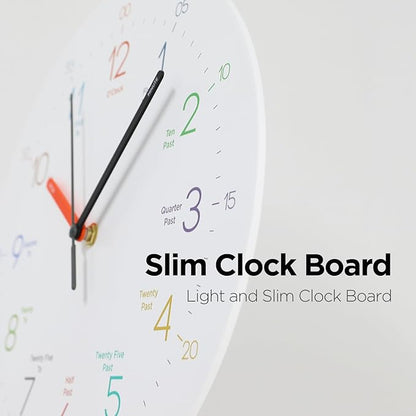 mooas Kids Easy Learning Flatwood Wall Clock,12" Wood Clock for Kids Learning Non-Ticking Sweep Movement Decorative Clock Battery Operated Wall Clock for Home Living Room Bedroom School