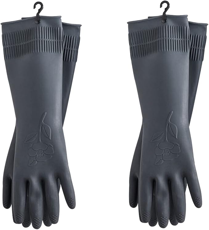 HOMSSEM Dishwashing Gloves with Hanging Hooks 2Pairs of Dish Gloves Latex Navy, Gray Rubber Gloves for Cleaning