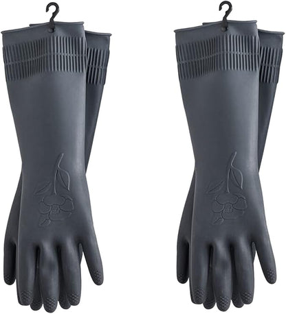 HOMSSEM Dishwashing Gloves with Hanging Hooks 2Pairs of Dish Gloves Latex Navy, Gray Rubber Gloves for Cleaning