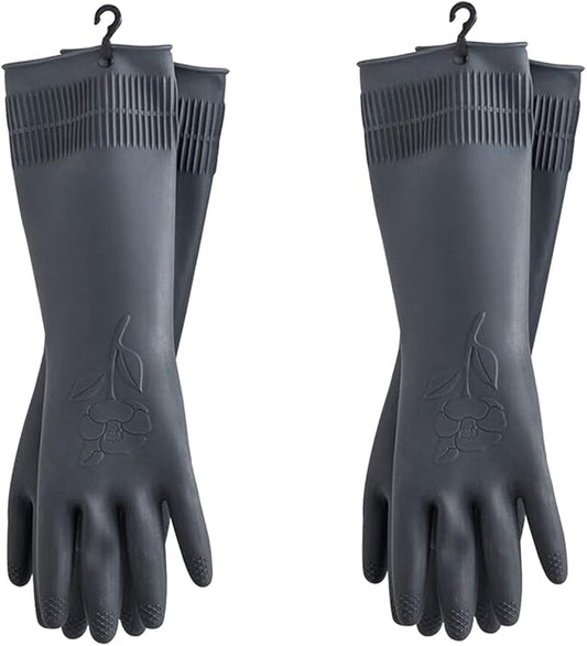 HOMSSEM Dishwashing Gloves with Hanging Hooks 2Pairs of Dish Gloves Latex Navy, Gray Rubber Gloves for Cleaning