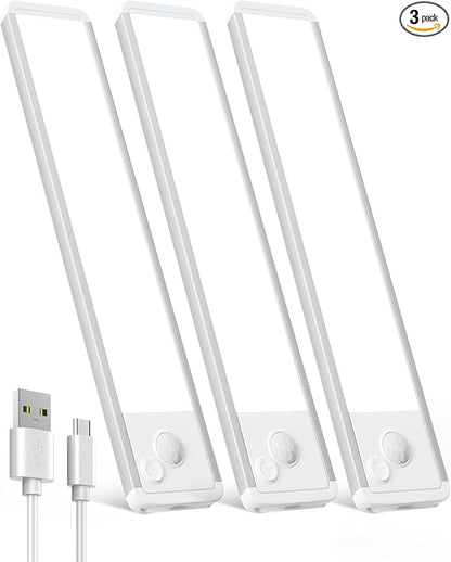 Under Cabinet Motion Sensor Lighting: 10 Inch Dimmable Rechargeable Lights Indoor - Battery Operated Lights - Undercabinet Closet Light Magnetic Led Light for Kitchen Home Bathroom Counter 3 Pack